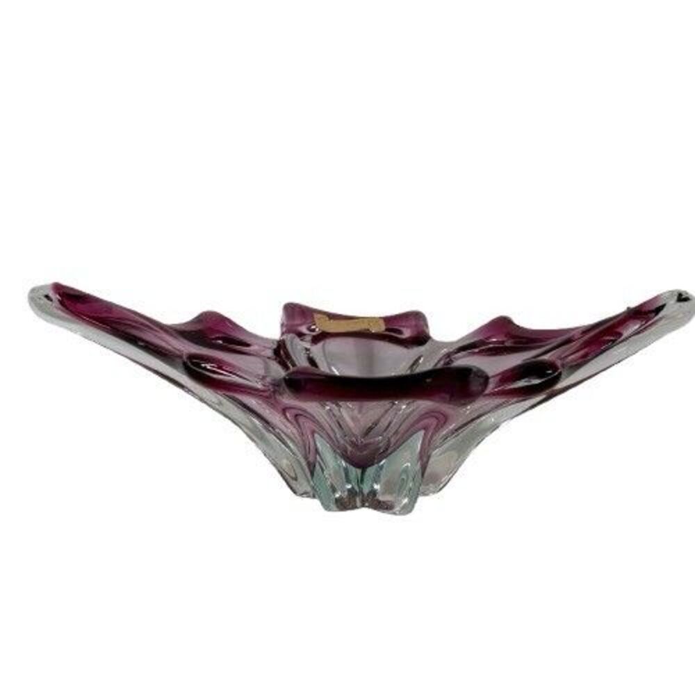 Murano Sommerso Blue Cranberry Art Glass Dish Alfredo Barbini 1960s Mid Century
